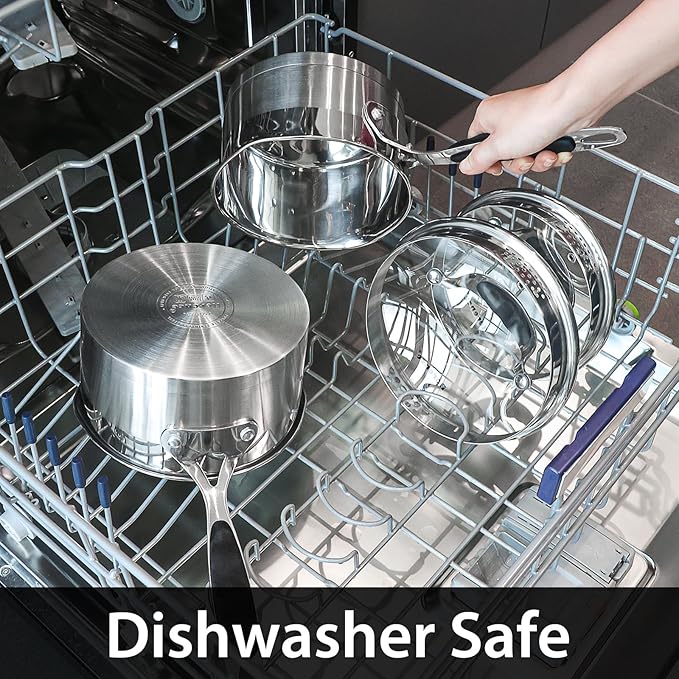 Rorence 1.5 QT Stainless Steel Saucepan, Sauce Pan with Silicone Coated Handles and Pout Spouts, Induction Small Cooking Pot with Clear Transparent Tempered Glass Lid for All Stoves, Dishwasher Safe