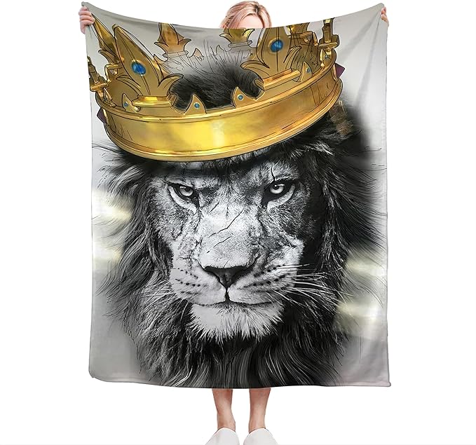 Lion Crown Throw Blanket - Soft, Warm & Cozy Fleece for Men, Women, Girls & Boys - 60"x50"
