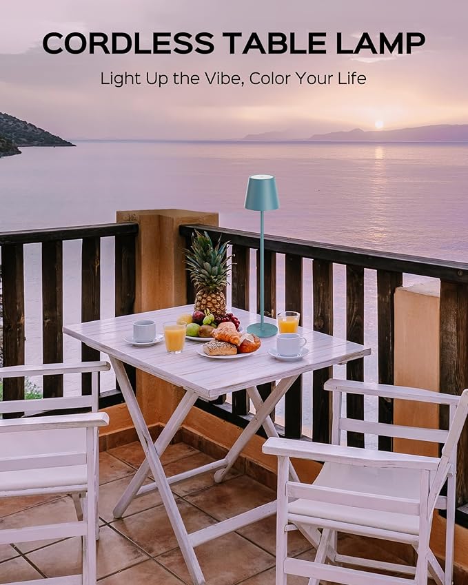 Cordless Table Lamps Rechargeable, 3 Adjustable Height, 5000mAh Battery Operated, 3 Colors Smooth Dimming, Portable LED Waterproof Table Lamp for Kitchen, Bedroom, Outdoor (2 Pack-Lake Blue)