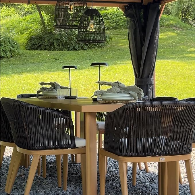 PURPLE LEAF 7 Pieces Outdoor Dining Set Patio Table and Chairs Set Aluminum Wicker Rattan Patio Furniture Set for Lawn Garden Porch Teak