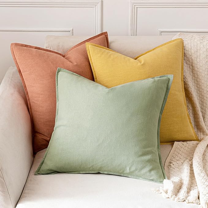 MIULEE Decorative Linen Euro Sham Pillow Covers 24x24 Yellow Boho Farmhouse Neutral Couch Throw Pillows for Bed Pack of 2 Accent Modern Pillowcase Summer Sofa Livingroom Home Decor