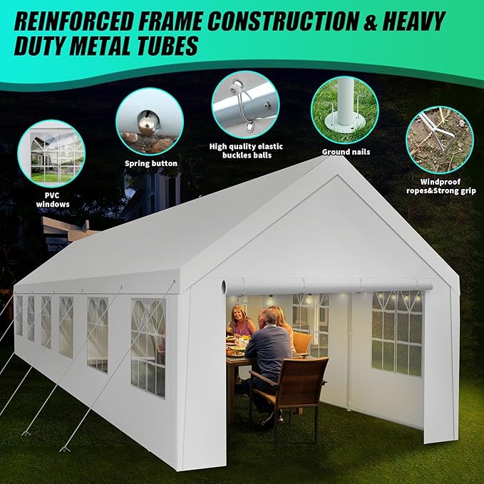Heavy Duty Carport, Spacious 20x40 Outdoor Shelter Portable Garage, Waterproof Canopy with Easy Assembly & All-Weather Protection