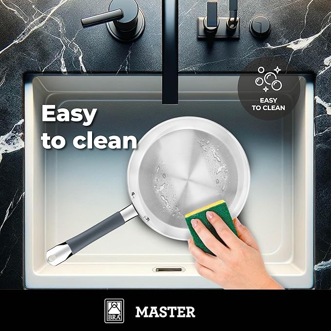 BRA COOKWARE Master 9 Piece Cookware Set | Stainless Steel Professional Kitchenware Set | 2 Pots, 1 Sauté Pan, 3 Frying Pans, 3 Lids | All Stovetop Compatible | PFAS Free | w/o Non-Stick