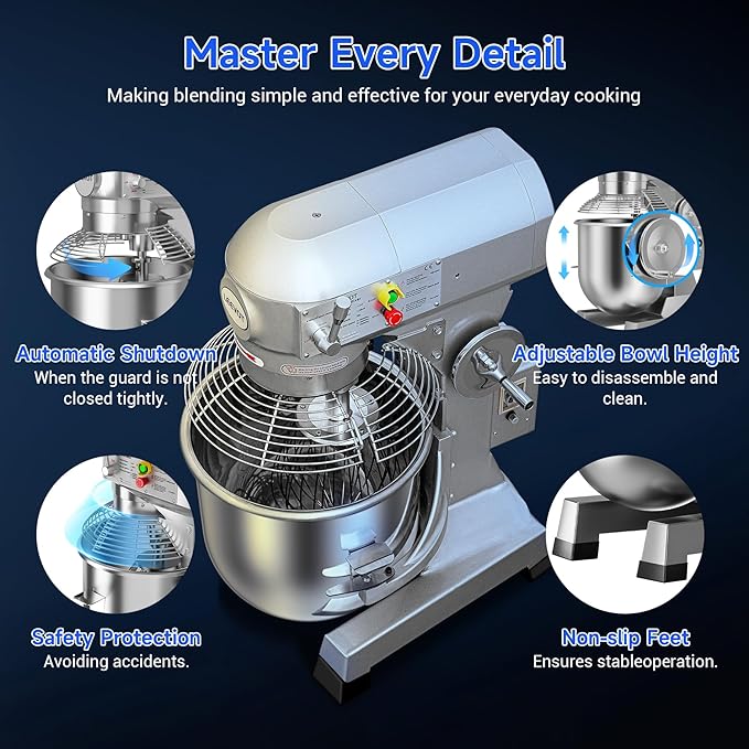 20Qt Commercial Food Mixer with Timing Function,1100W Commercial mixer 3-Speed Adjustable Heavy Duty, Electric Stand Food Mixer with Stainless Steel Bowl for Bakery Pizzeria. (Standard)