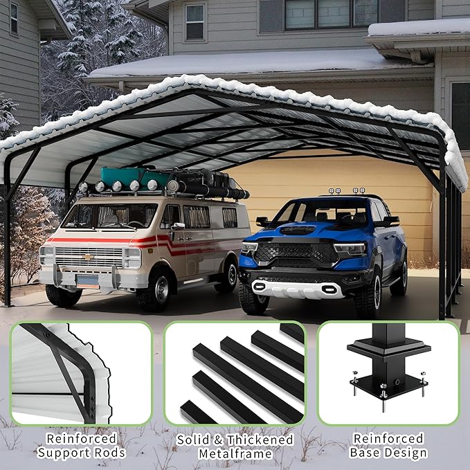 Shintenchi 20x20 FT Carport,Heavy Duty Carports Canopy with Steel Roof and Frame,Metal Carport with Enhanced Base Oversized Garage Outdoor Galvanized Shelter for Cars, Boats and Tractors