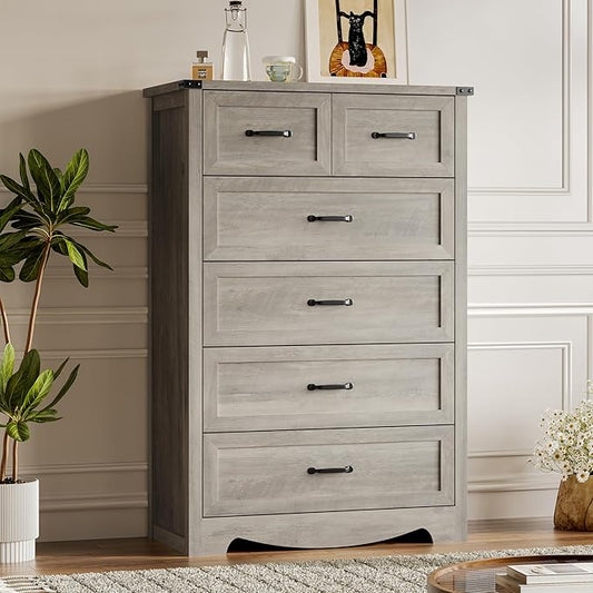 Tall 6-Drawer Dresser for Bedroom, Modern Wooden Chest of Drawers with Metal Handles, Anti-Tipping Design, Sturdy and Stable Storage Organizer for Living Room, Entryway, Home Office