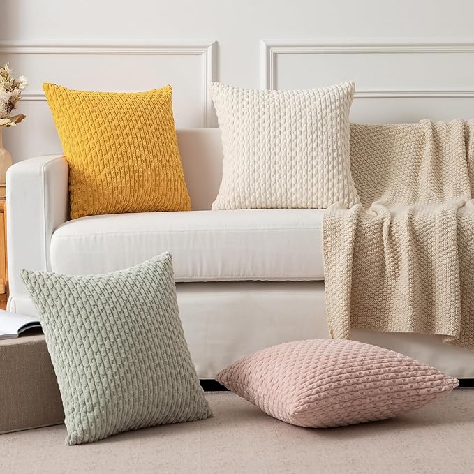 Kevin Textile Pack of 2 Velvet Pillow Covers Striped Throw Cushion Case Set Accent Corduroy Lumbar Pillowcases with Hidden Zipper for Home Decor Indoor Outdoor (12x20 Inch Yellow)