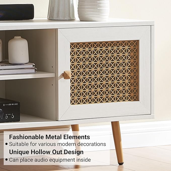 Modern TV Stand for Living Room, Media Console, Entertainment Center with Storage Cabinets for TVs up to 65", Off White