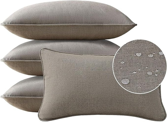 Sunbrella Decorative Outdoor Water Repellent Throw Pillows with Inserts, Set of 4, 20" x12" Pillows for Patio, Backyard, Bed, Couch, and Patio Furniture, Cast Shale