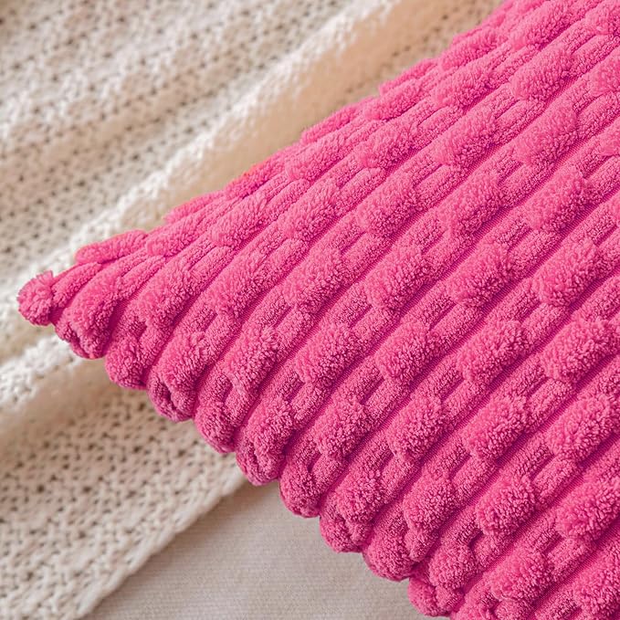 MIULEE Throw Pillow Covers Soft Corduroy Decorative Set of 2 Boho Striped Pillow Covers Pillowcases Farmhouse Home Decor for Spring Couch Bed Sofa Living Room 18x18 Inch Hot Pink