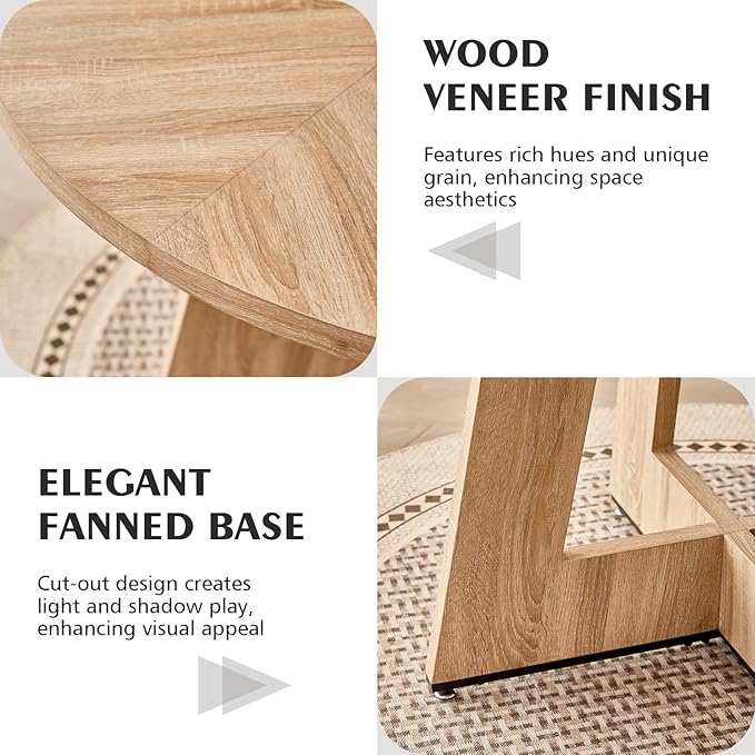 47" Round Dining Room Table Set for 4, [Fanned Base] [1.38" Thick Top] Wood Kitchen Table with 4 Chenille Dining Chairs