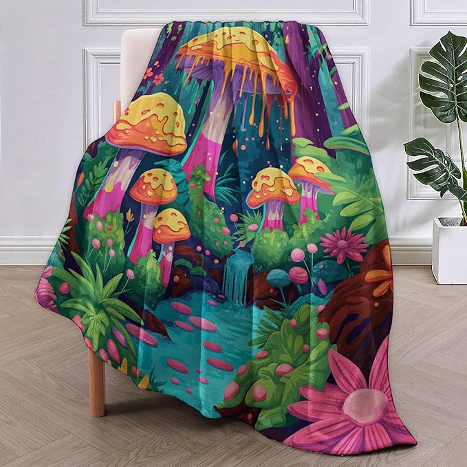 Mushroom Blanket Gifts for Women Girls Adults Kids Soft Warm Lightweight Cozy Colorful Forest Mushrooms Theme Throw Blankets for Bed Sofa Couch Living Room Decor 50x40in