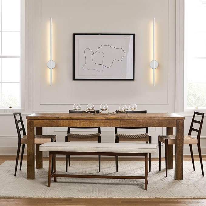 Battery Operated Modern Wall Sconces, Dimmable Wireless Wall Light Set of Two with Remote Control, 3 Color Temperatures, Rechargeable LED Wall Sconce for Bedroom, Living Room,Hallway, 27.6 Inch Chrome