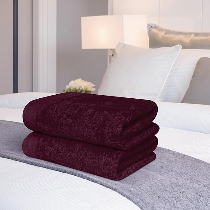 Cotton 2 Pack Oversized Bath Towel Set 28x55 inches, Large Bath Towels, Ultra Absorbant Compact Quickdry & Lightweight Towel, Ideal for Gym Travel Camp Pool - Burgundy