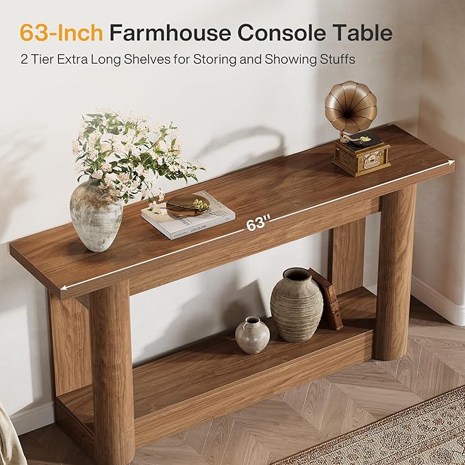 Tribesigns 63-Inch Farmhouse Console Table, Narrow Long Sofa Table Behind The Couch, 2-Tier Storage Entryway Furniture for Hallway, Entrance, Living Room, Rustic Brown