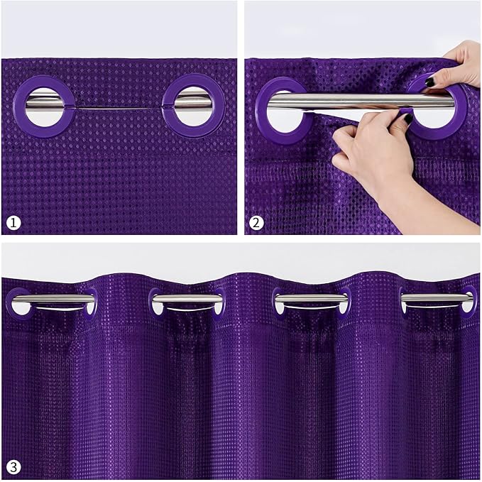 MitoVilla Extra Long Shower Curtain Set with Snap-in Liner, Purple 86 inch XL Waffle Fabric Shower Curtains for Luxury Hotel Grade & Spa-Like Bathroom Decor, No Hooks Needed