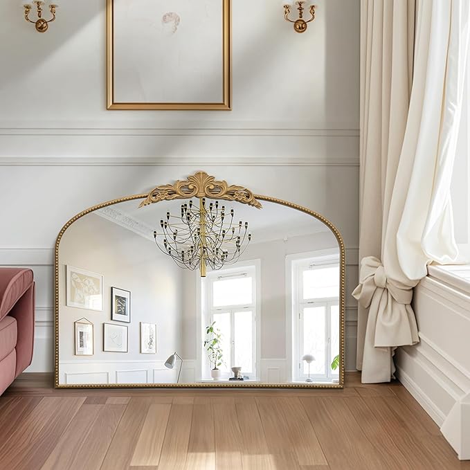 Micasso Gold Large Vintage Mirror, 40"x 30" French Baroque Antique Arched Wall Mounted Mirror Decorative Ornate Entryway Mirror for Wall Decor, Living Room, Hallway