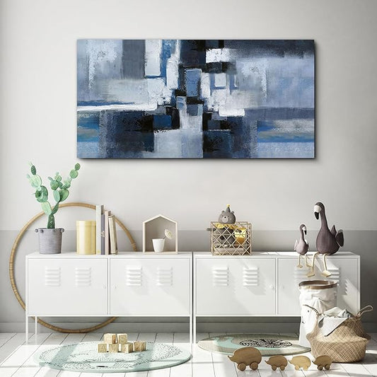 KLAKLA Exter Large Abstracr Wall Art - Blue and Black Canvas Picture for Living Room Wall Decor - Bedroom Art Framed Artwork - Modern Wall Art