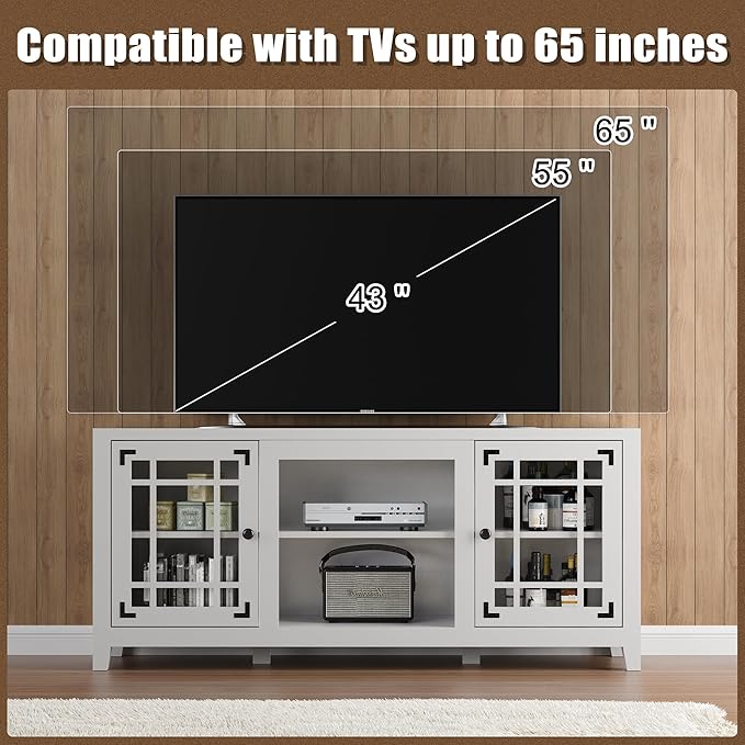 58'' TV Stand, Entertainment Center for Living Room, Media Console Table with Open Shelf Cabinet, for TVs up to 60 Inches, White Oak