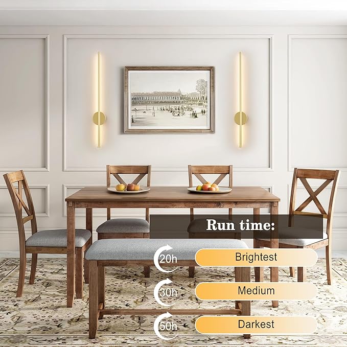 Battery Operated Modern Wall Sconces,Dimmable Wireless Wall Light Set of Two with Remote Control,3 Color Temperatures,Rechargeable LED Wall Sconce for Bedroom,Living Room,Hallway,23.6 Inch, Gold