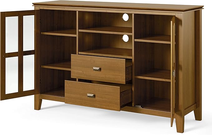 SIMPLIHOME Artisan SOLID WOOD 53 inch Wide Transitional TV Media Stand in Honey Brown For TVs up to 60 inches for the Living Room and Entertainment Center