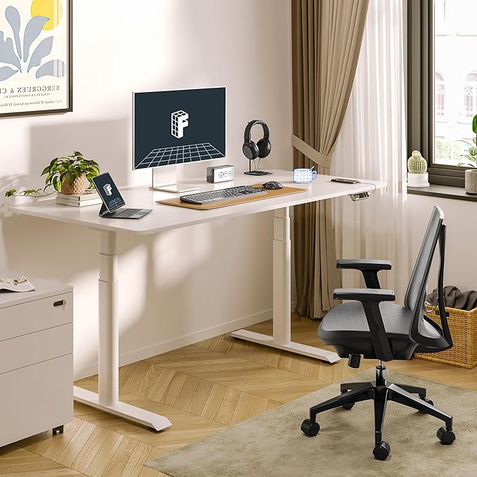 FLEXISPOT E6 Pro Oval Leg Dual Motor 3 Stages Standing Desk 48x30 Inch Whole-Piece Board Electric Height Adjustable Electric Sit Stand Up Desk 150KG Load Capacity (White Frame + White Desktop)