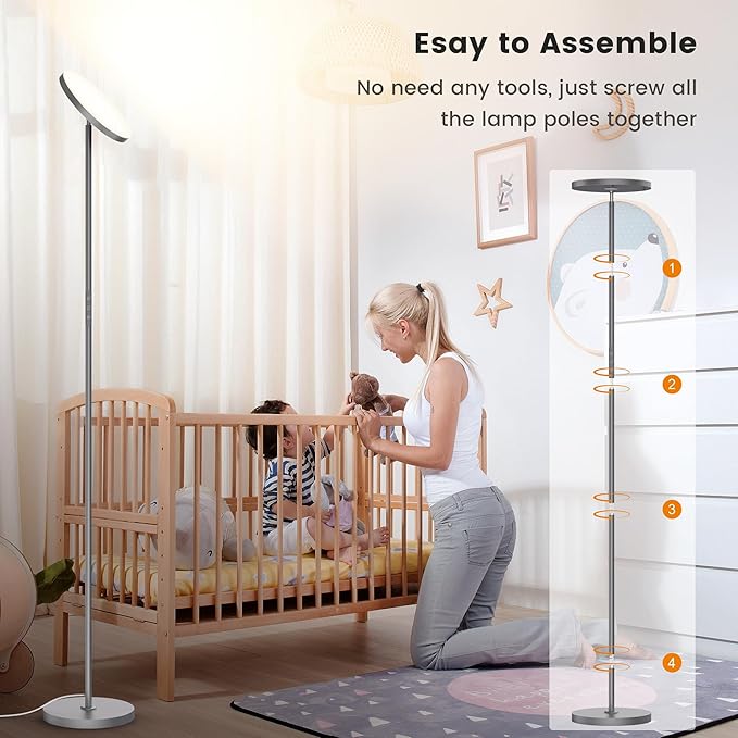 Floor Lamp,Bright 36W 3500LM Standing Lamp with Remote, 2700K Soft White to 6500K Cool White Adjustable,Touch Control Dimmable Torchiere Tall Light for Living Room,Bedroom,Office,Sofa(Gray)