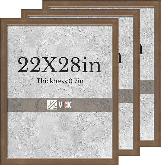 VCK 22x28 Brown Poster Frames 3 Pack, High-End Wood Wide Border Picture Frame,Multi-Directional Display Family Photos, Office Prints, Studio/Gallery/Home Artwork