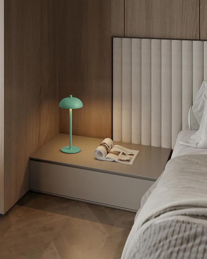 Cordless LED 12" Small Table Lamps Set of 2, Portable Waterproof Desk Lamp, 3 Color Dimming Rechargeable Battery Lights, for Bedroom, Outdoor, Dining Room, Bedside, Baby Night Light (Green)