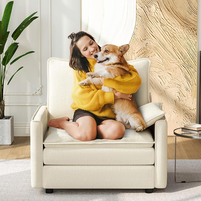 Vesgantti 40" Single Seat Sofa, Comfy Cloud Couch Deep Seat Upholstered Couch Chenille Modern Sofa with Armrest Pillow, Easy Assembly for Living Room, Bedroom and Apartment, Beige