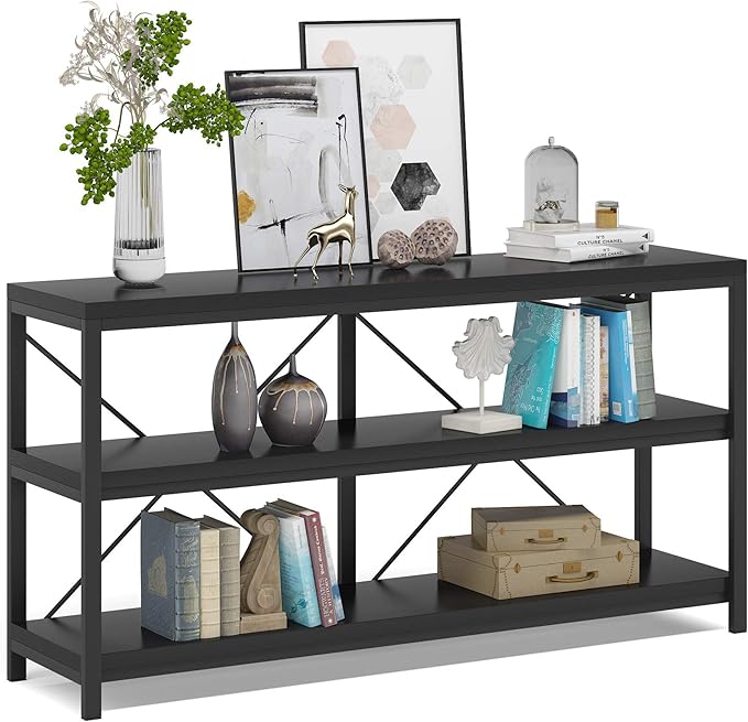 Tribesigns Sofa Table, 3 Tiers TV Console TV Stand Long Sofa Table with Storage Shelves for Hallyway, Living Room, 55 Inch