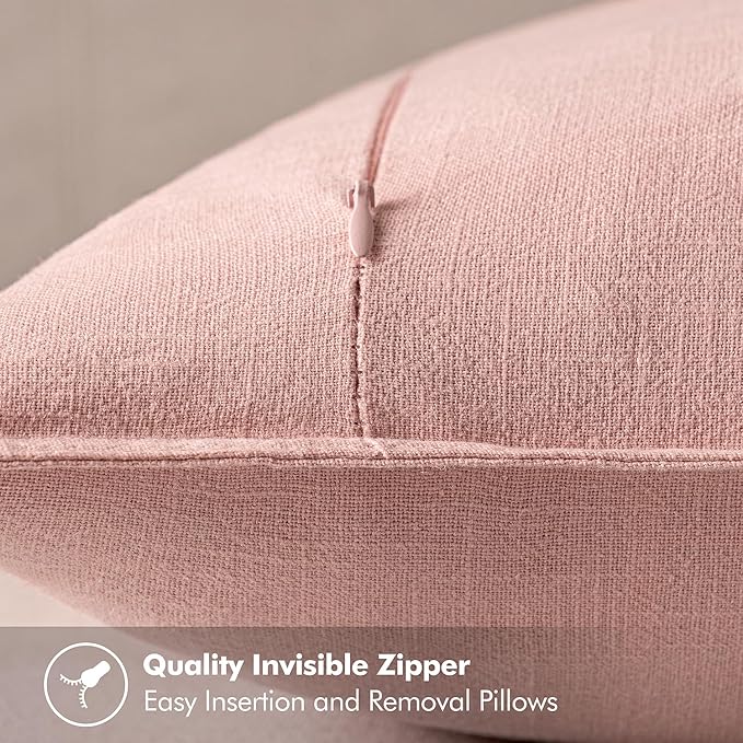 MIULEE Decorative Linen Pillow Covers 18x18 Inch Pink Boho Farmhouse Neutral Couch Throw Pillows for Bed Pack of 2 Accent Modern Pillowcase Sofa Livingroom Home Decor