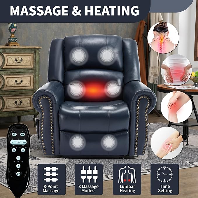 Recliner Chairs for Adults, Oversized Bedroom Chair with Massage, Sofa Chair Home Theater Seating with Lumbar Support, Comfortable Lift Chair for Elderly, Glider Nursery Chair for Living Room