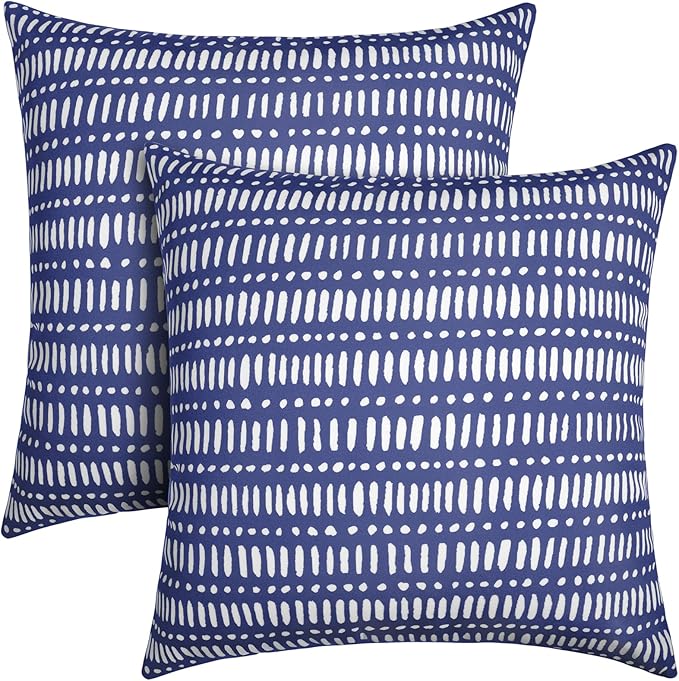 Pack of 2 18x18 Outdoor Pillows, Waterproof Throw Pillows with Inserts, Decorative Patio Pillows for Garden, Couch, Furniture, Sofa, Bed, Living Room(Pebble Dark Blue)