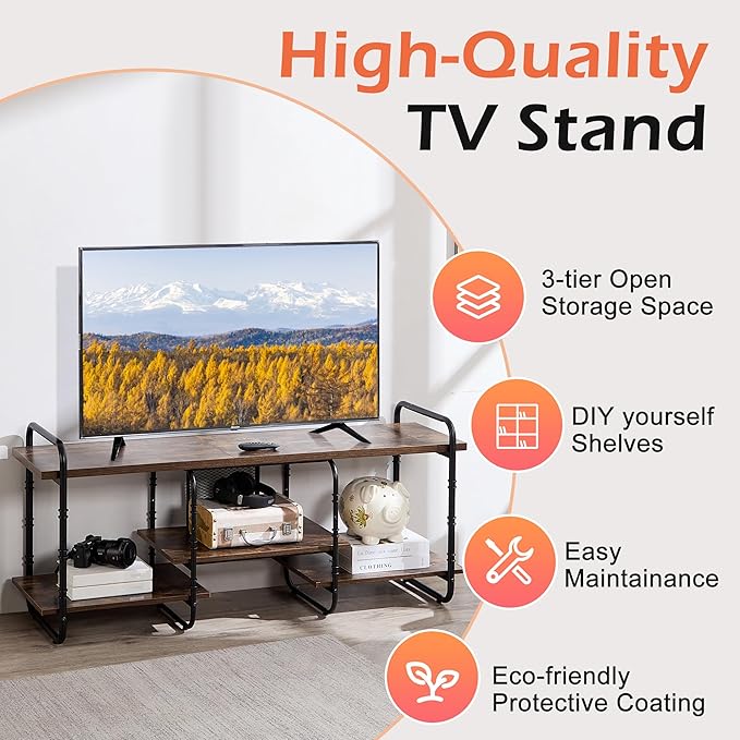 VECELO TV Stands up to 75 Inch,Entertainment Center/Media Console Table with Adjustable Storage Shelves for Living Room/Bedroom