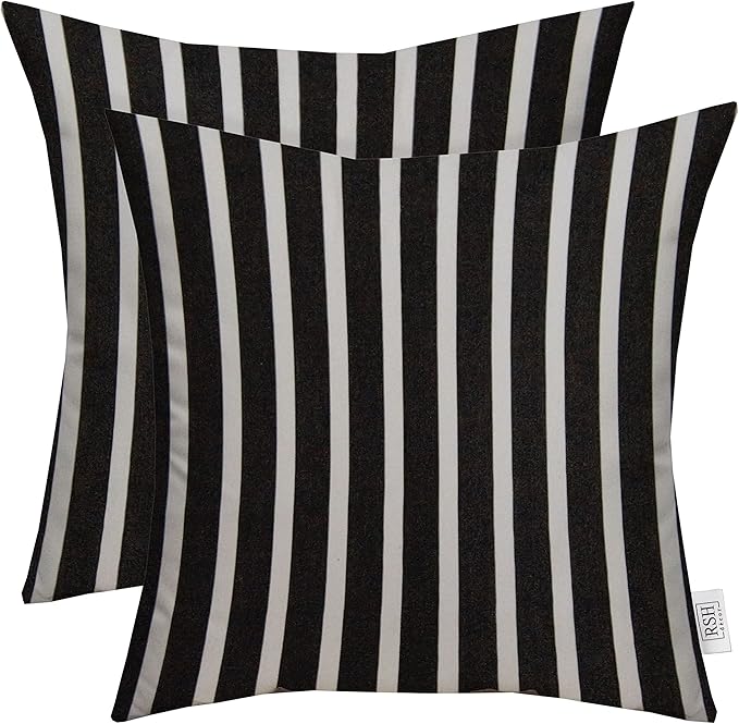 RSH DECOR: Sunbrella Square Throw Pillows Set of 2 | 20" x 20" | Water and Fade-Resistant Performance Fabric | Outdoor Pillow Covers with Down-Alternative Inserts | Shore Classic Black