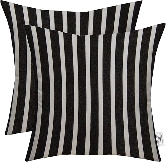 RSH DECOR: Sunbrella Square Throw Pillows Set of 2 | 20" x 20" | Water and Fade-Resistant Performance Fabric | Outdoor Pillow Covers with Down-Alternative Inserts | Shore Classic Black