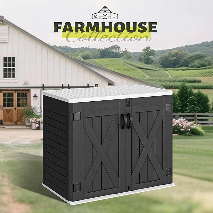 YITAHOME Outdoor Resin Storage Sheds with X-Shaped Lockable Door, 39 in Height Lockable Waterproof Horizontal Shed w/o Shelf, Easy to Assemble Shed Storage for Garden Tools, Dark Gray