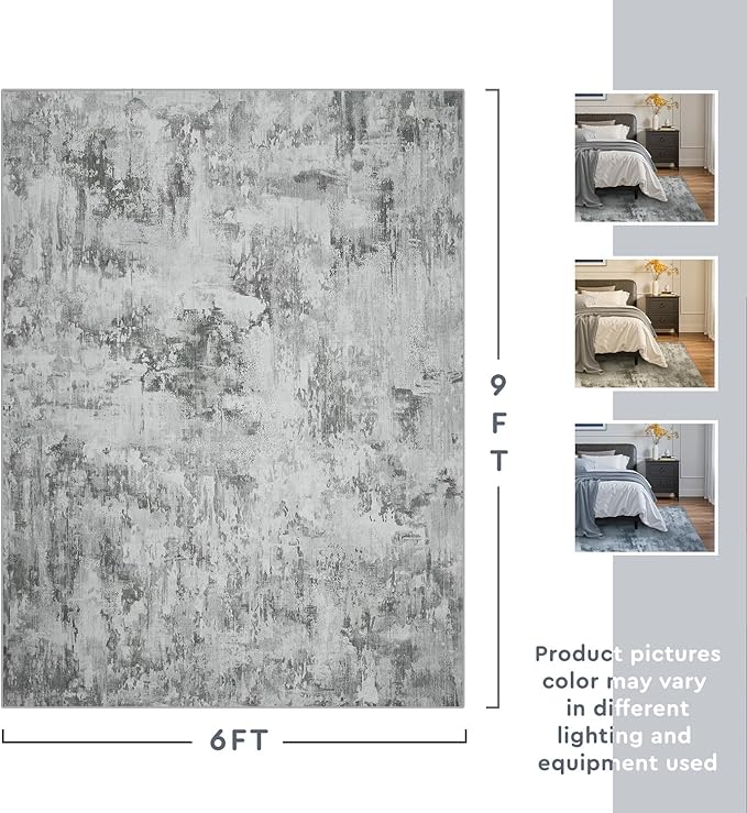 tchdio Area Rug 6x9 Grey Rugs for Living Room- Abstract Soft Living Room Rug-Non Slip Carpet-Machine Washable Rug for Bedroom Dining Room Home Office Modern Rugs Light Grey/Brown/Beige