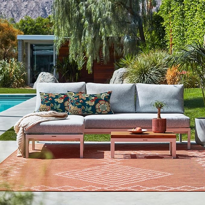 LVTXIII Outdoor Lumbar Pillow Covers 12"x20", Covers ONLY, 2 Pack 30x50cm Lumbar Cushion Cover with White Piping for Home Patio Garden Sofa Bench, Peacock Blue