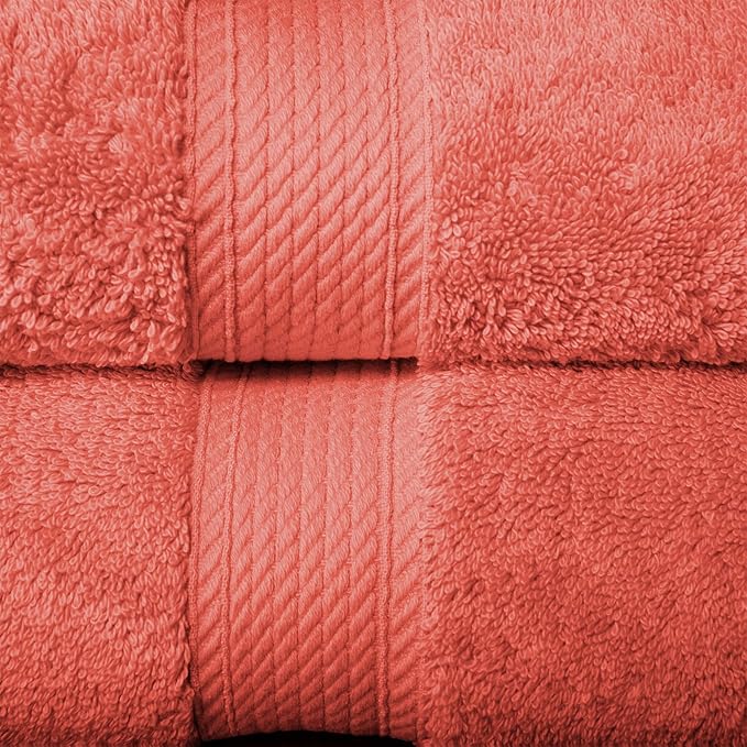 Superior Egyptian Cotton Pile Bath Towel Set of 2, Ultra Soft Luxury Towels, Thick Plush Essentials, Absorbent Heavyweight, Guest Bath, Hotel, Spa, Home Bathroom, Shower Basics, Coral