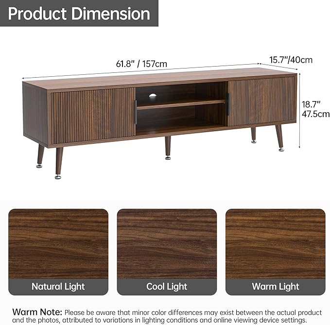 Mid Century TV Stand, Modern TV Console for TVs up to 70 Inches, Entertainment Center with Storage, TV and Media Consol, 62 Inch (Walnut)