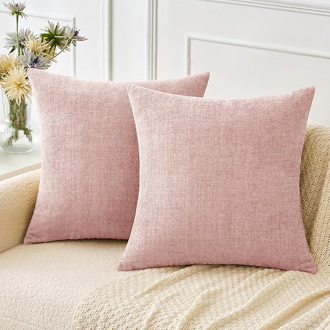 MIULEE Pack of 2 Couch Valentines Throw Pillow Covers 20x20 Inch Soft Spring Pink Chenille Pillow Covers for Sofa Living Room Solid Dyed Pillow Cases