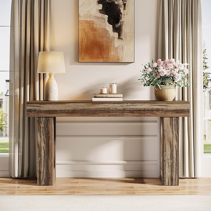 Tribesigns 63-Inch Long Console Table, Wooden Rectangular Sofa Table Behind The Couch, Farmhouse Entryway Table for Entrance, Hallway, Living Room (Mottled Gray Brown)