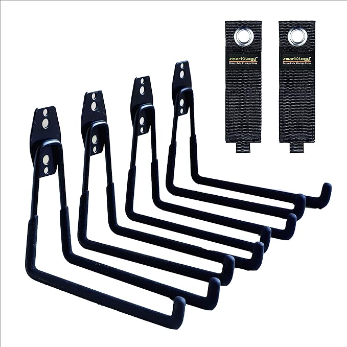 Garage Hooks, 4 Pack Wall Mount Storage Hanger with 2 Extension Cord Holder Organizer, Heavy-Duty 7.5 inch Long Hooks for Ladder, Ski, Sports, Utility, Garden Tool, Hose Storage Rack Organizer