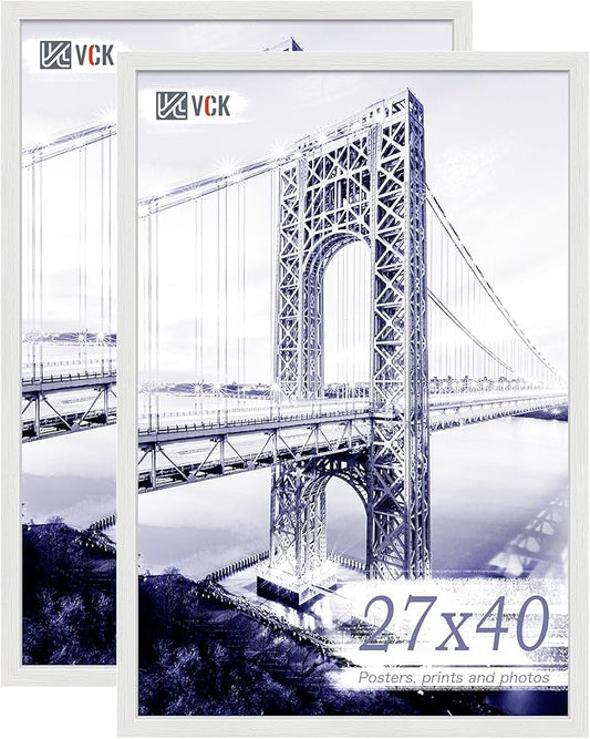 VCK 27x40 Solid Wood Poster Frames Set of 2, Exclusive Woodgrain Frame, Wall Gallery Picture Frame - White