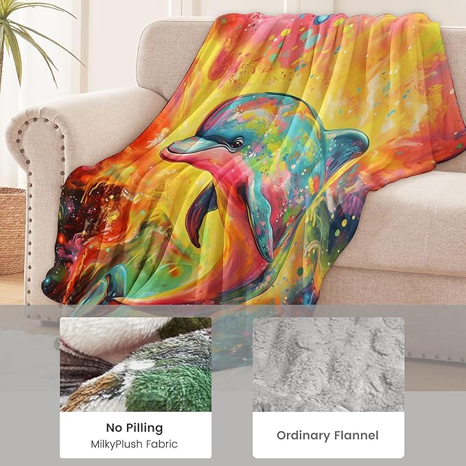 Dolphin Blanket for Women Adults, Flannel Dolphin Blankets Gifts, Dolphin Throw Blanket for Sofa Bed Living Room Soft Warm Cozy Dolphin Decor 80" x 60"