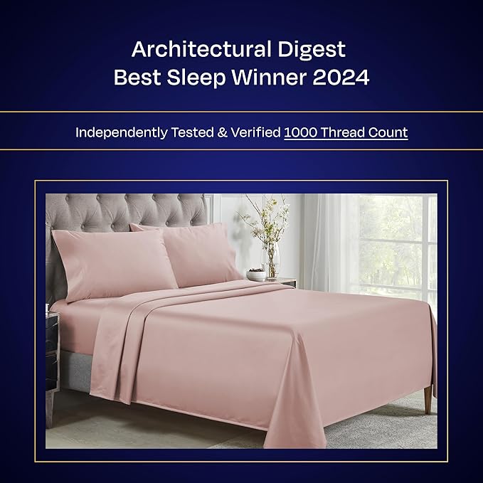 California Design Den King Sheets Deep Pocket Set - Luxury 1000 Thread Count Sateen, Thick and Natural 100% Cotton King Sheet Set, Soft, Breathable and Durable Bedding - Sepia Rose