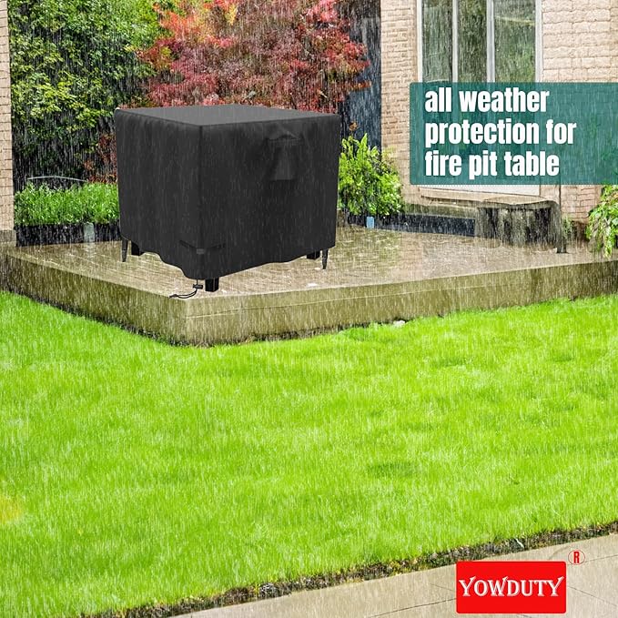 YOWDUTY Propane Fire Pit Cover Square 36x36x25 Inch, Waterproof Heavy Duty 600D Patio Gas Fire Table Cover 36 Inch, Fit 34/35/36 Inch Firepit Table, All-weather Protection For Outdoor Fireplace