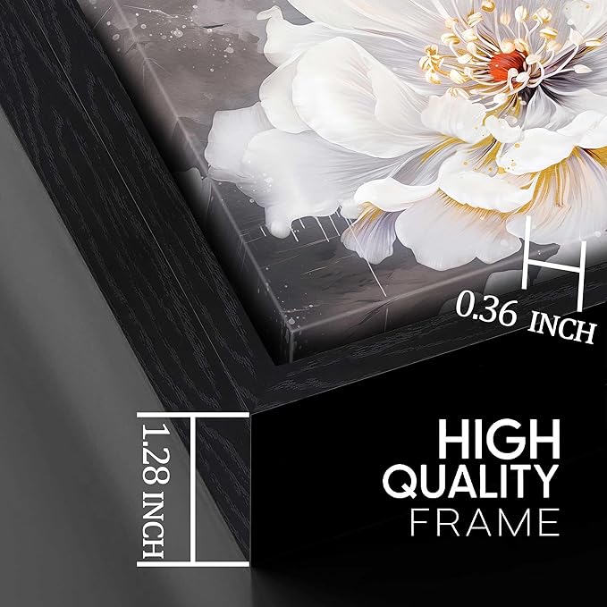 White Flower Wall Decor - Canvas Wall Art for Bedroom Women - Black Framed Wall Art Size 29" x 59"
